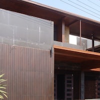 a modern house with a wooden exterior