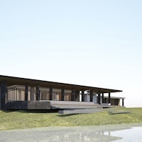 a 3d rendering of a modern house on a hillside