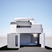 a 3d rendering of an art deco house