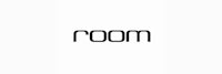 a black and white logo with the word room