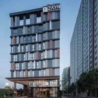 a modern building with a black and white facade